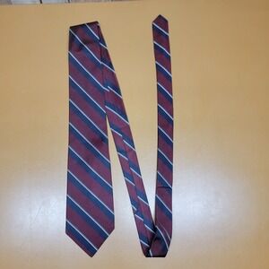 Huntington Burgundy Navy White Stripe 100% Silk Necktie Made USA Mens